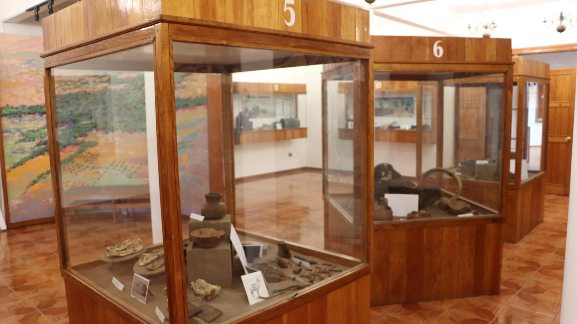 Interior museo: vitrinas de exhibición de piezas