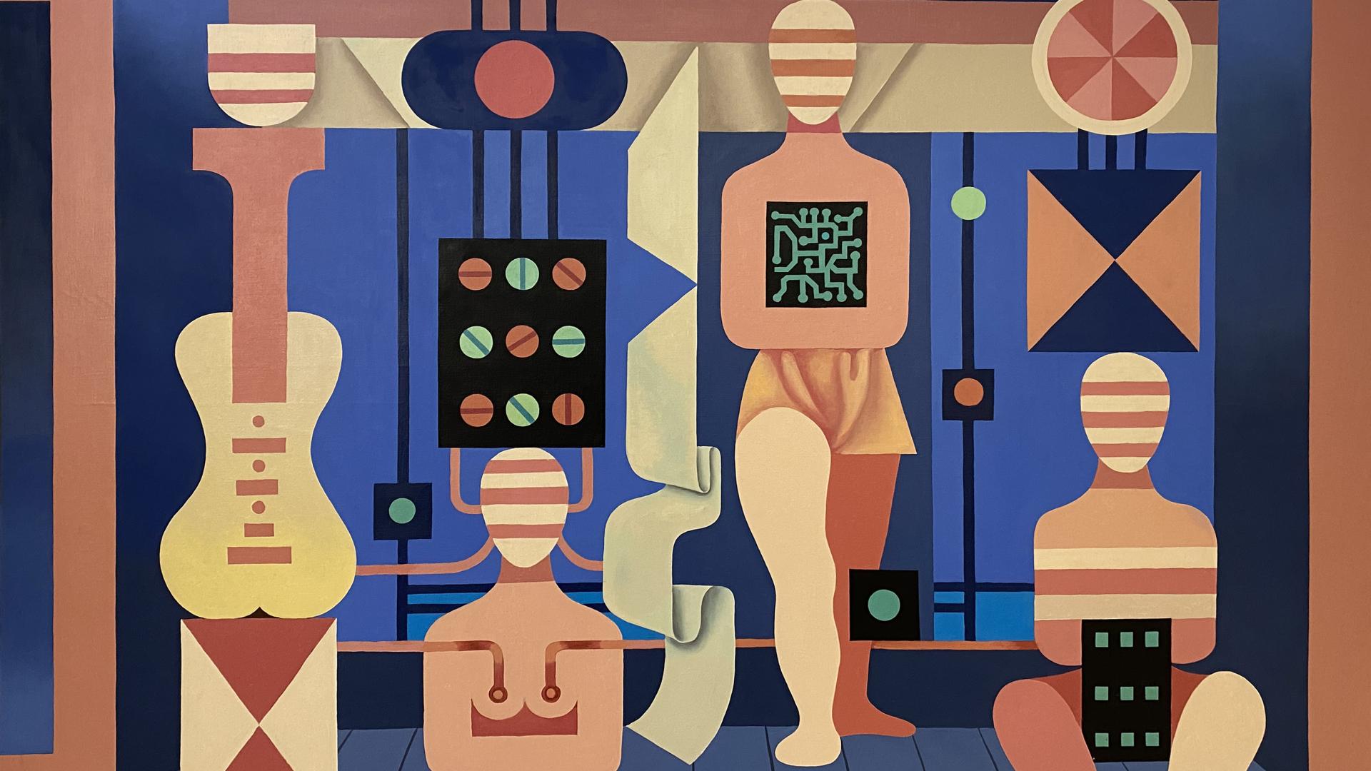 Mario Carreño. Cuba, 1913-Chile, 1999. Computadoras de la noche, óleo sobre tela, 120 x 160 cm., 1985