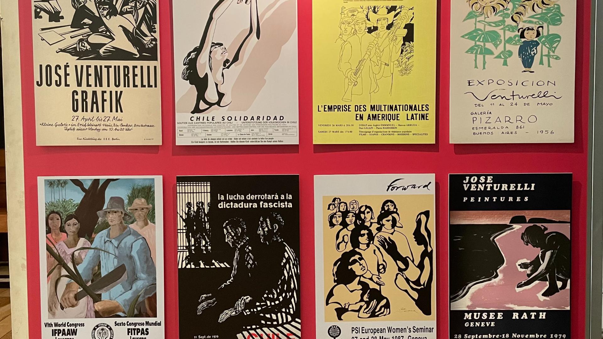 Detalle exposición “Patria negra y roja: la ilustración en la obra de José Venturelli”